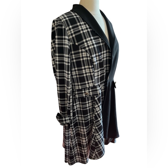 A’jumma Black, white & Black Plaid high low Single button Blazer w/lapel Size 1X - Picture 3 of 11